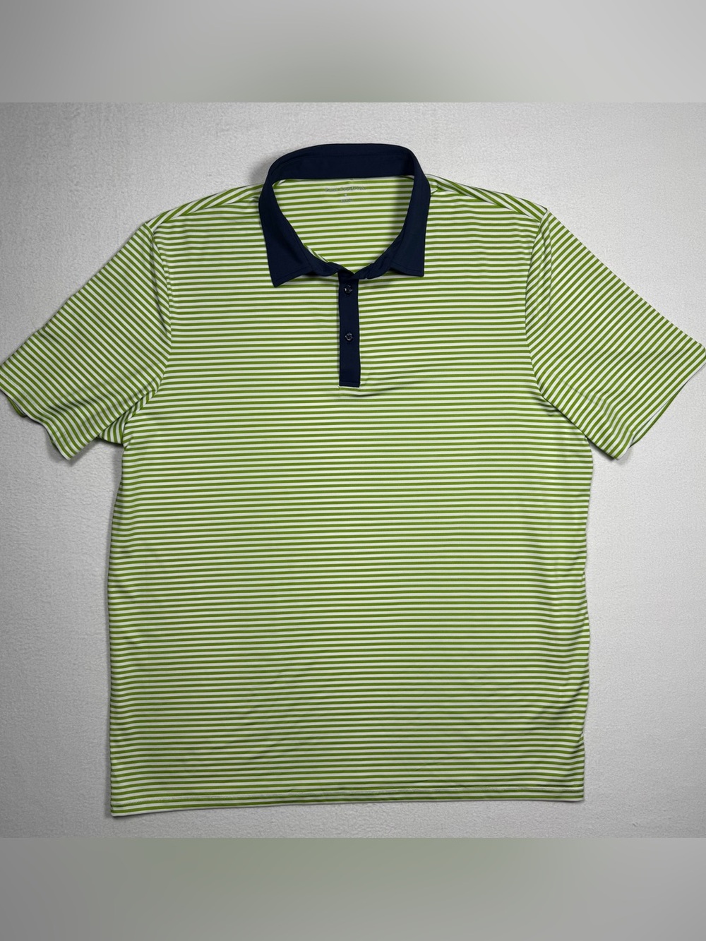 Paul Fredrick Green Striped Polo with Navy Collar XL golf